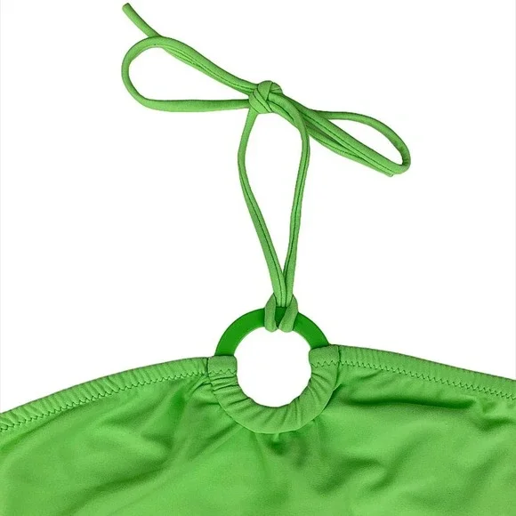 Pastel High-Leg O-Ring Halter One-Piece Swimsuit in Lime Green - Picture 10 of 11